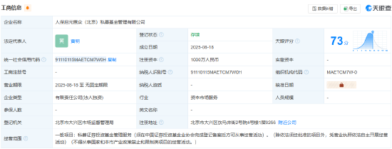 配资坊 中国人保在北京新设私募基金管理公司 注册资本为1000万元